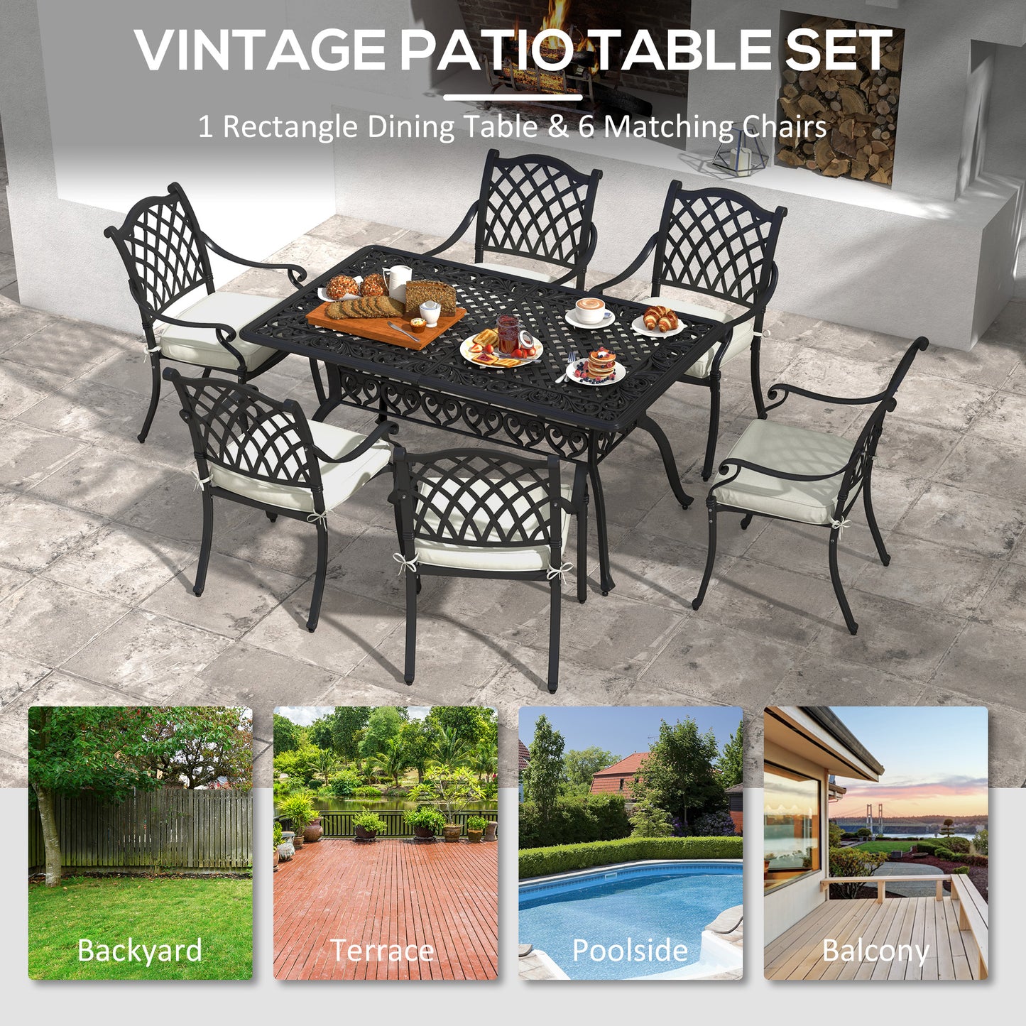 7 Pieces Aluminium Patio Dining Set with Umbrella Hole