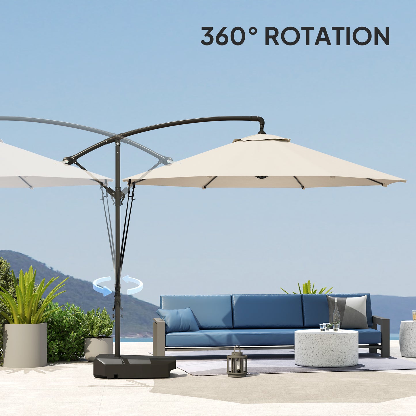 3(m) Garden Cantilever Parasol with Fillable Base up to 90kg