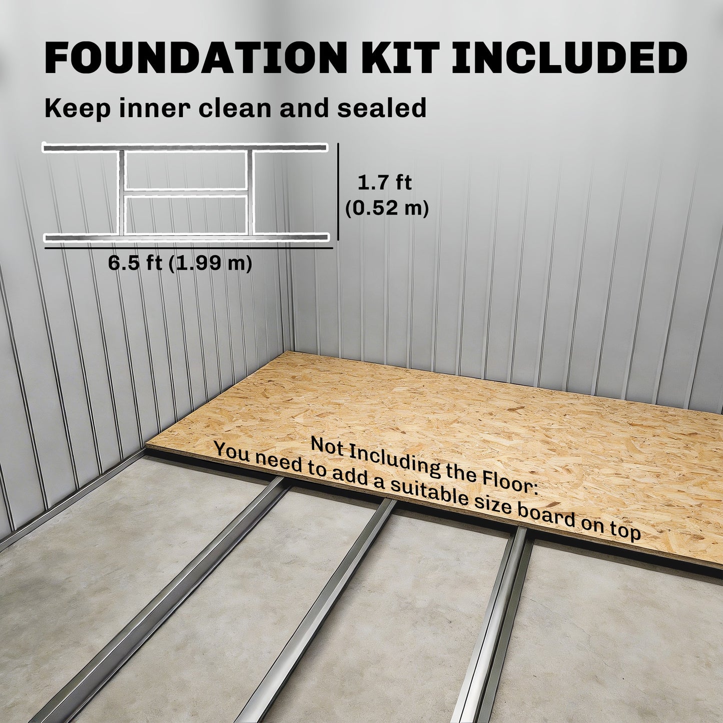 7 x 4ft Galvanised Steel Garden Shed, with Foundation Kit