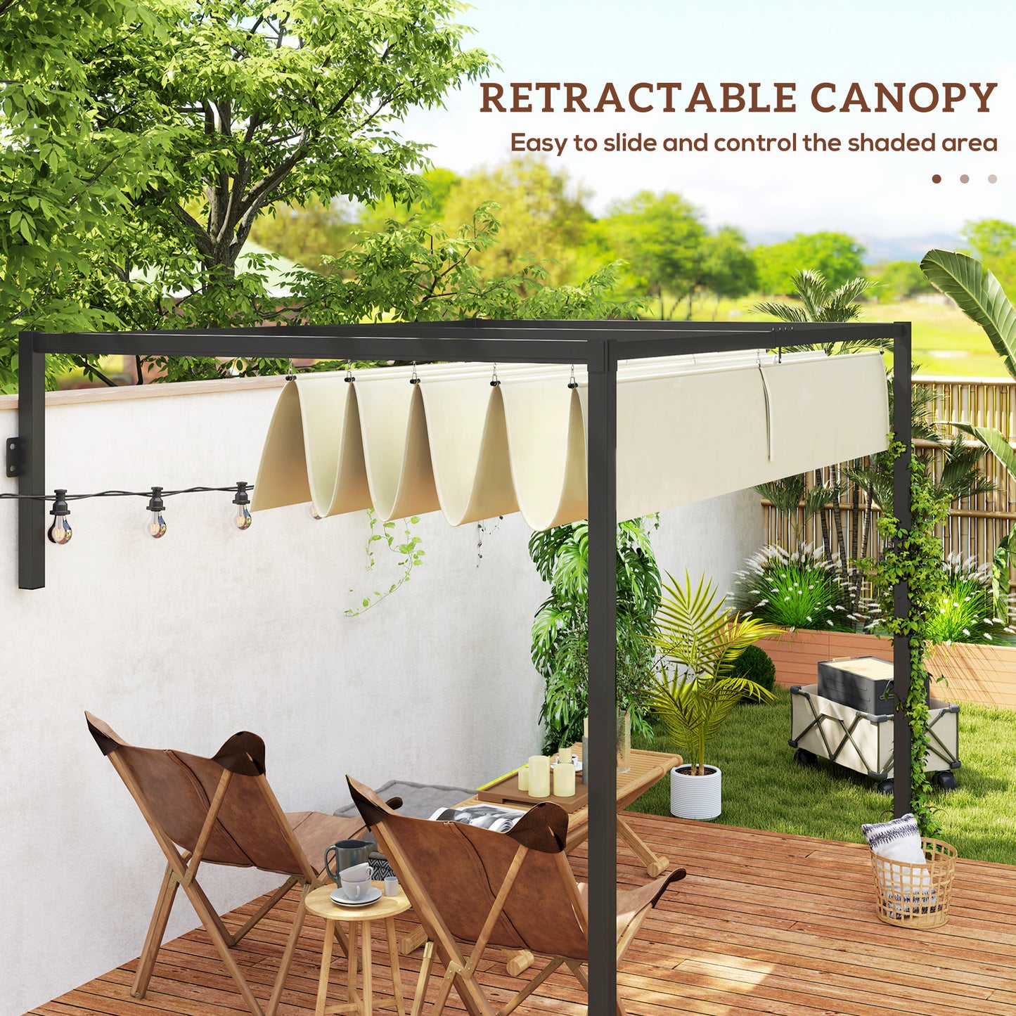 2 x 3(m) Lean To Steel Pergola, with Moving Fabric Canopy