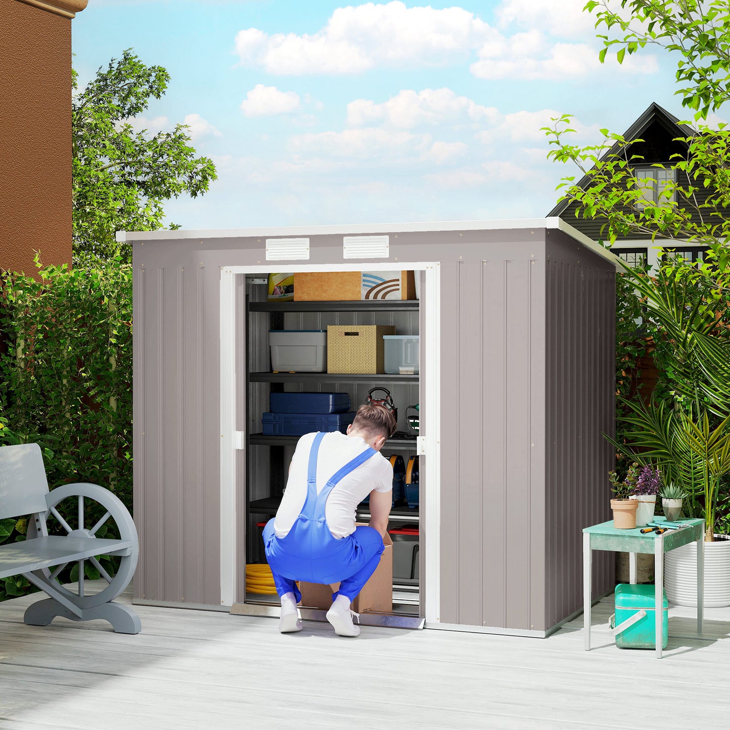 7 x 4ft Galvanised Steel Garden Shed, with Foundation Kit