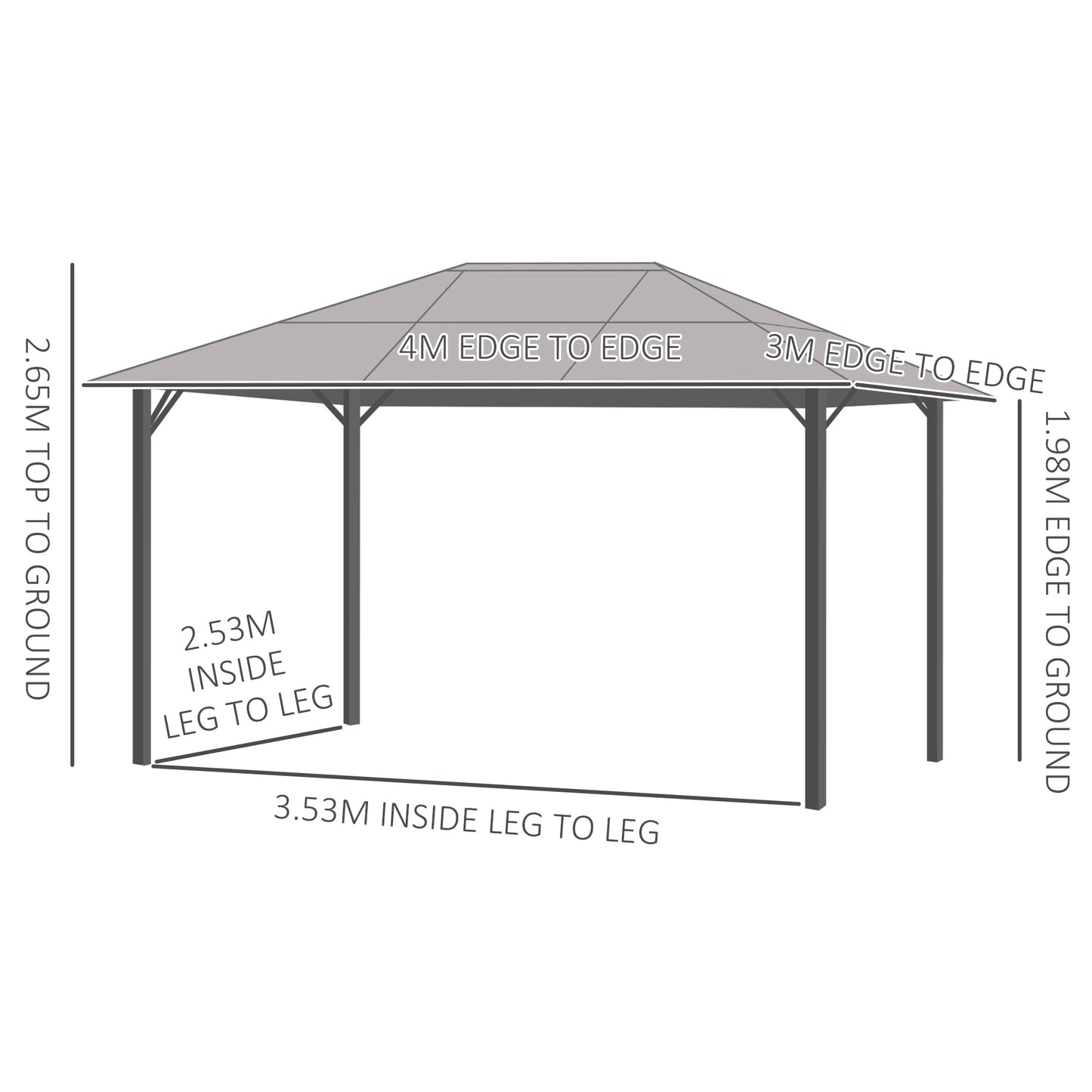 3 x 4m Hardtop Gazebo Canopy with Polycarbonate Roof