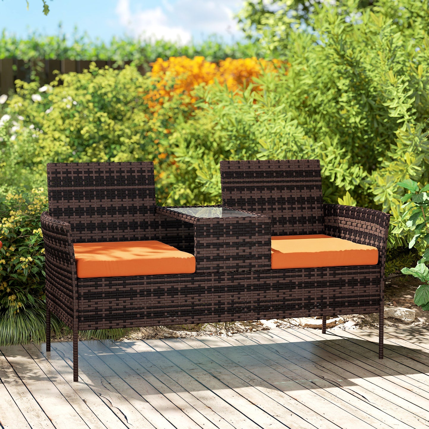 Two-Seat Rattan Chair, with Middle Table