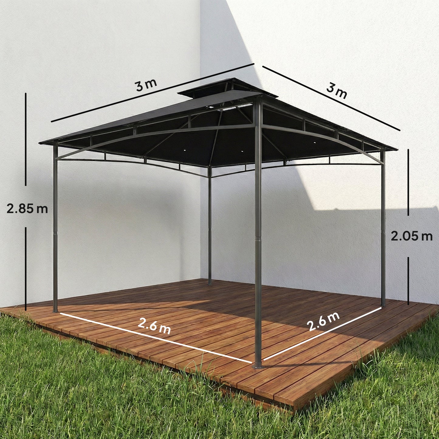 3 x 3 m Gazebo, Garden Gazebo with 2-Tier Roof, Metal Frame