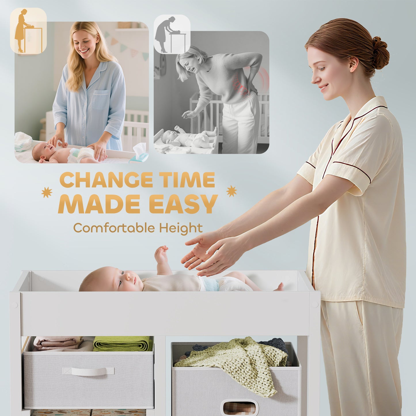 Baby Changing Unit with 4 Storage Drawers, Mat for Bedroom Nursery