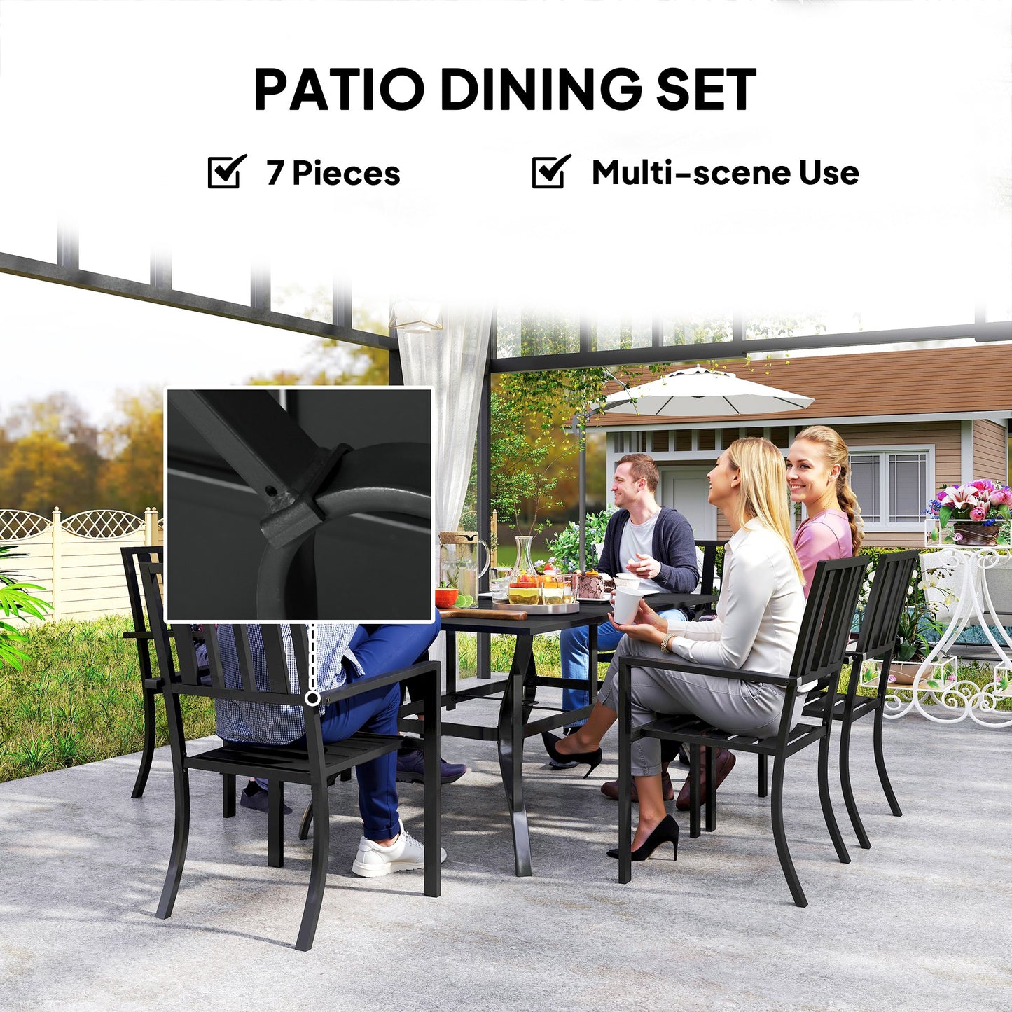 7 Pieces Garden Table and Chairs 6 Seater Outdoor Table and Chairs