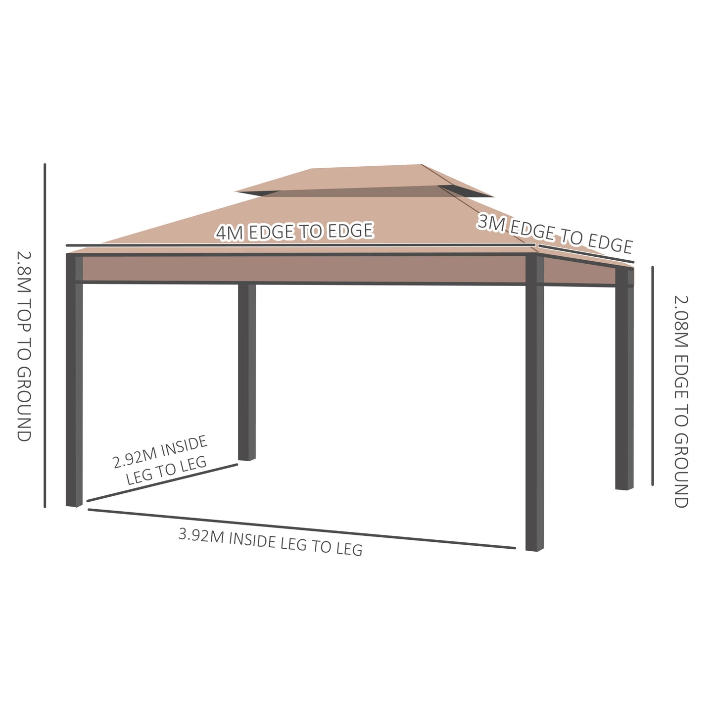 3 x 4m Garden Gazebo, Double Roof Marquee Canopy Shelter