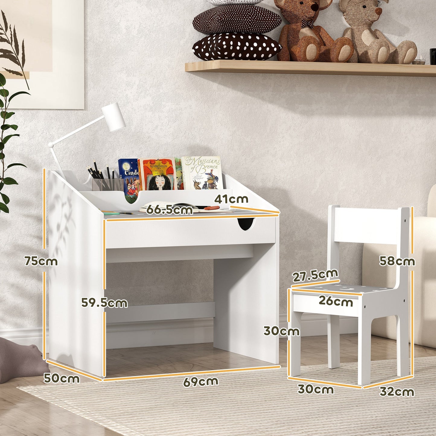 Children Study Table and Chair, Kids Desk and Chair Set with Storage