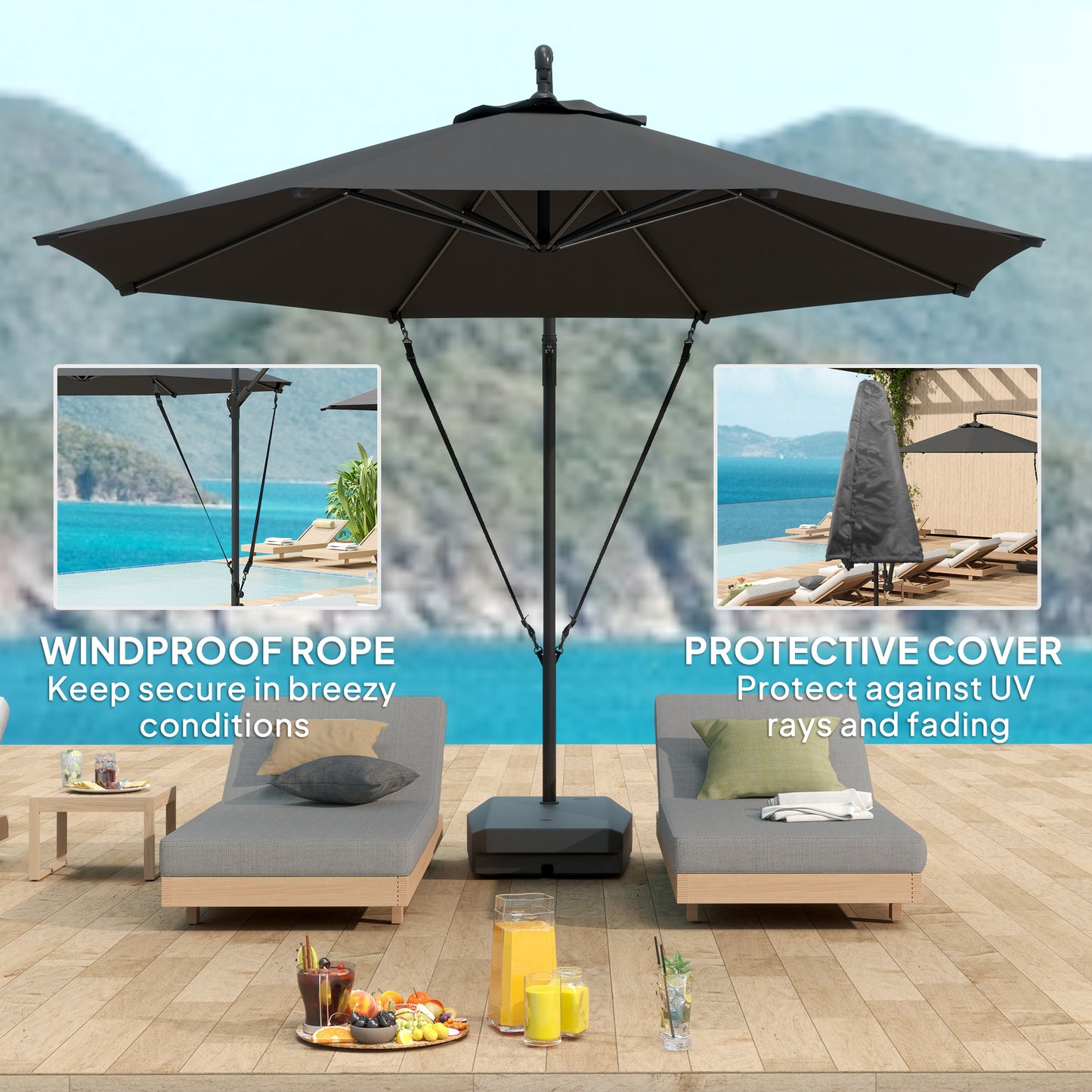 3(m) Garden Cantilever Parasol with Fillable Base up to 90kg
