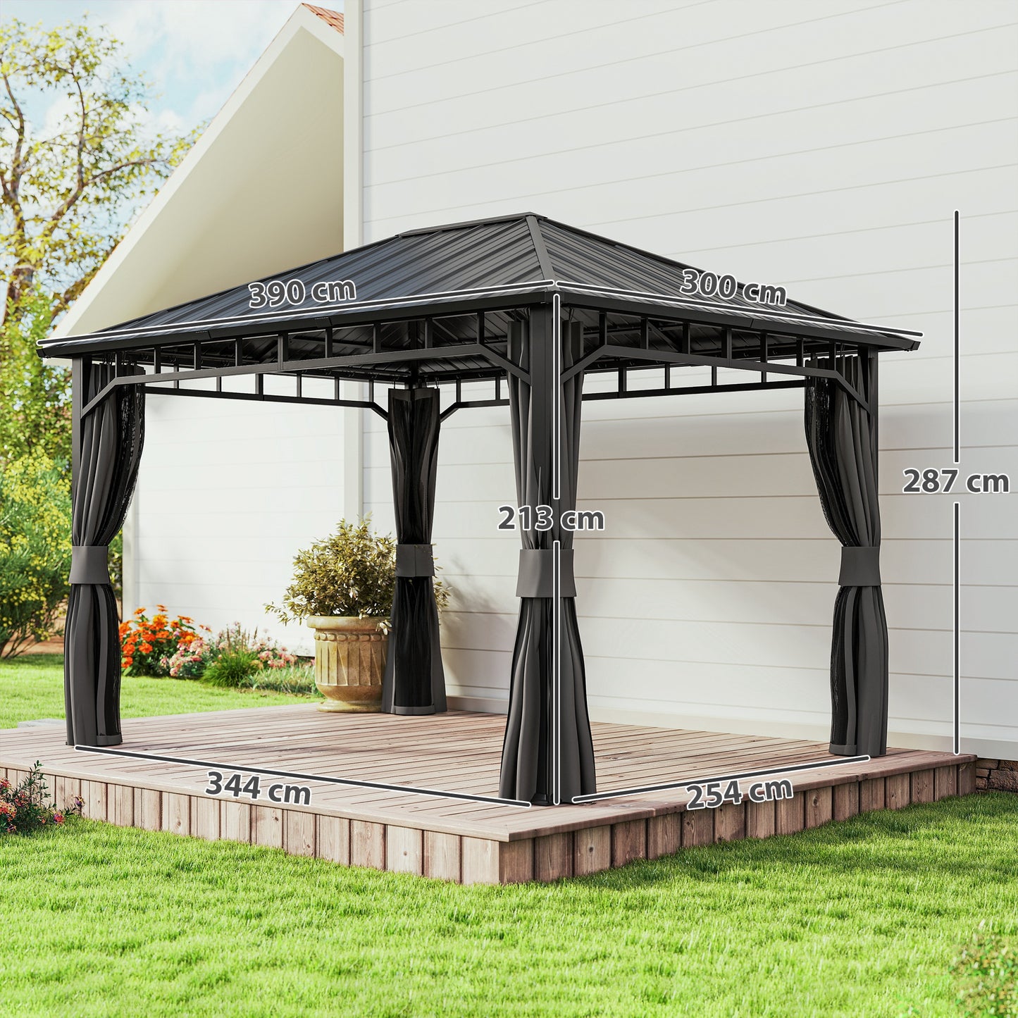3 x 4m Hardtop Gazebo with Galvanised Steel Roof and Water Gutter