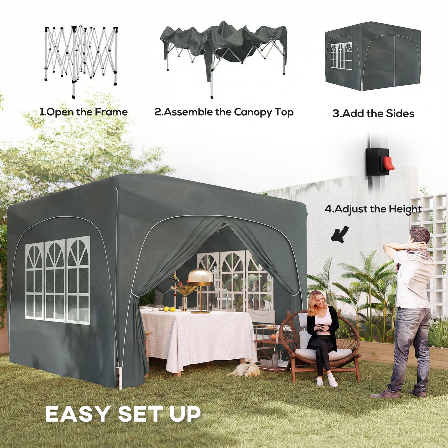 3 x 3m Pop-Up Gazebo Shelter, with Accessories
