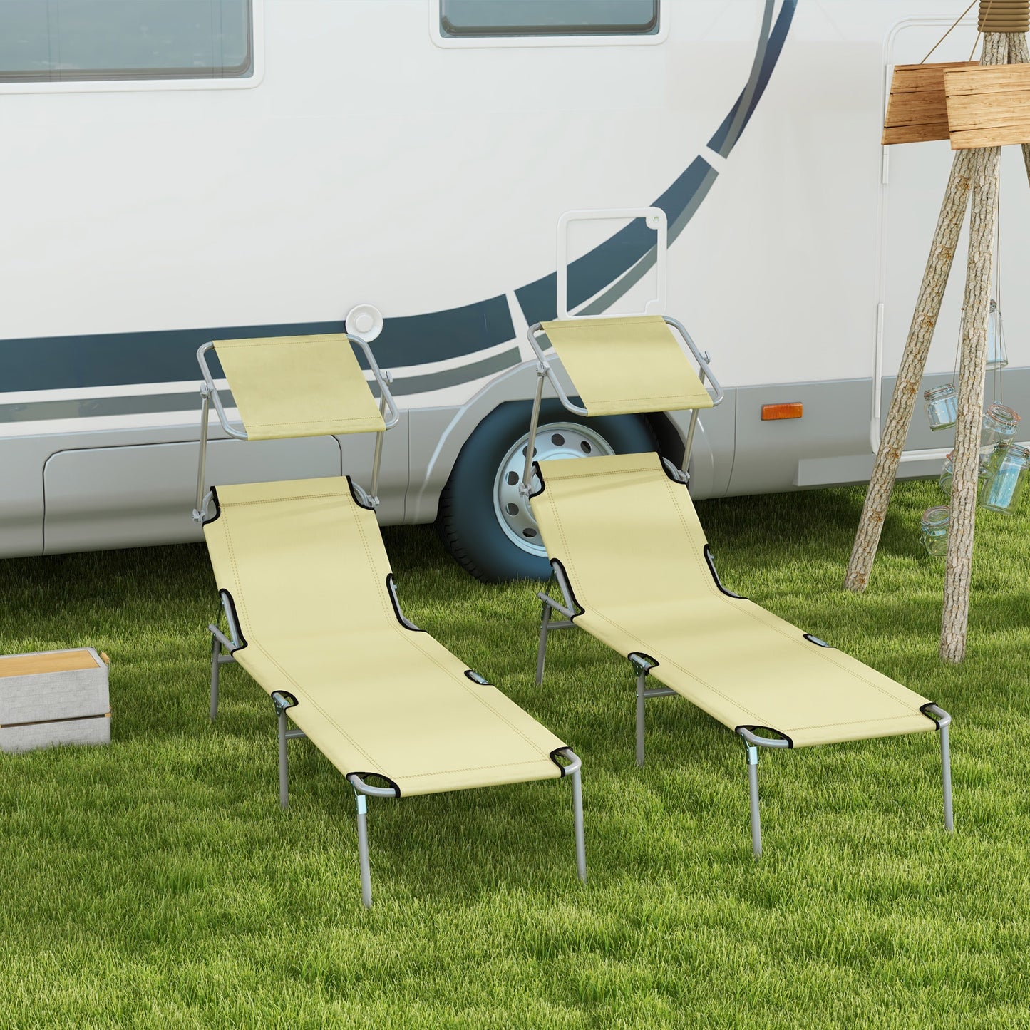 Folding Sun Lounger with Canopy