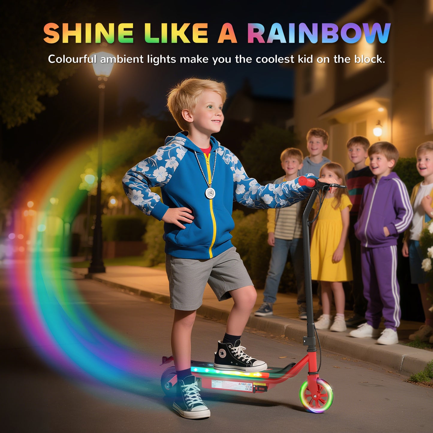 Electric Scooter for Kids Aged 6-14 Years, with Colourful Lights