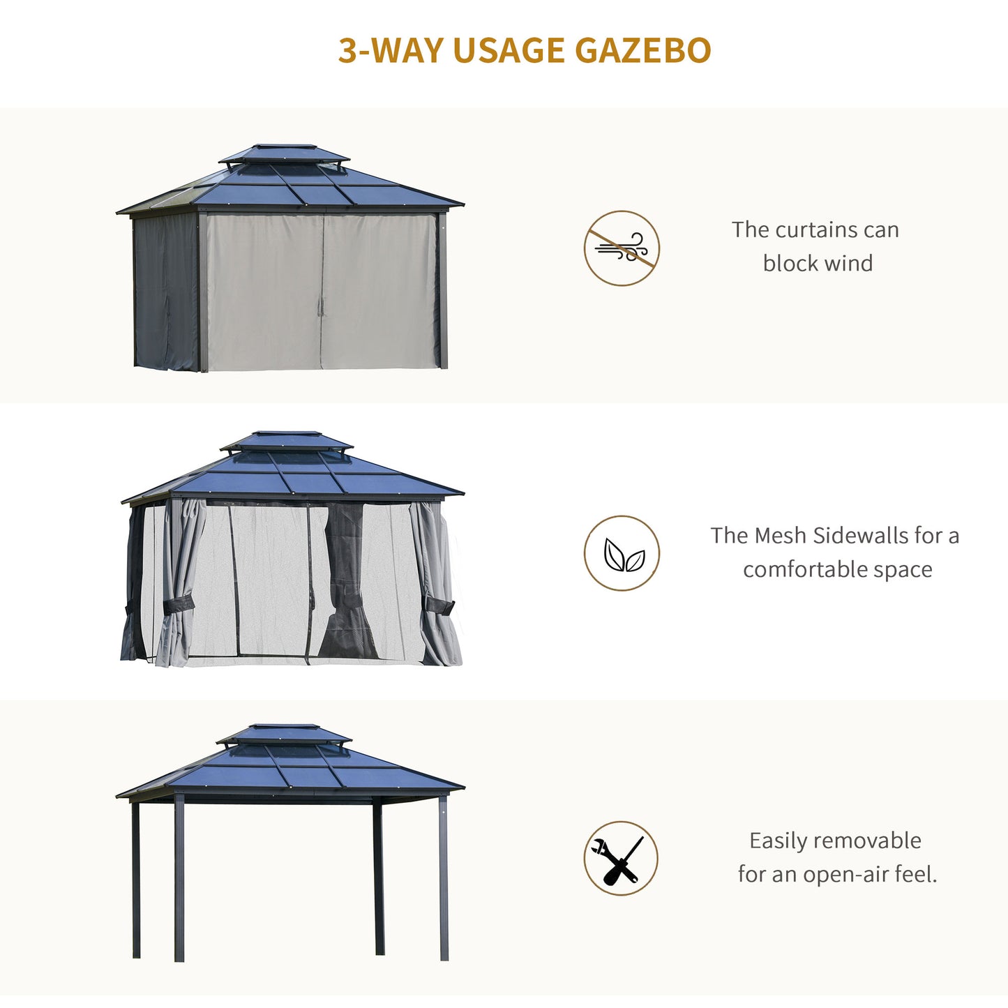 Outdoor 3.6 x 3(m) Gazebo Cabana w/ Steel Frame & Net Sidewalls