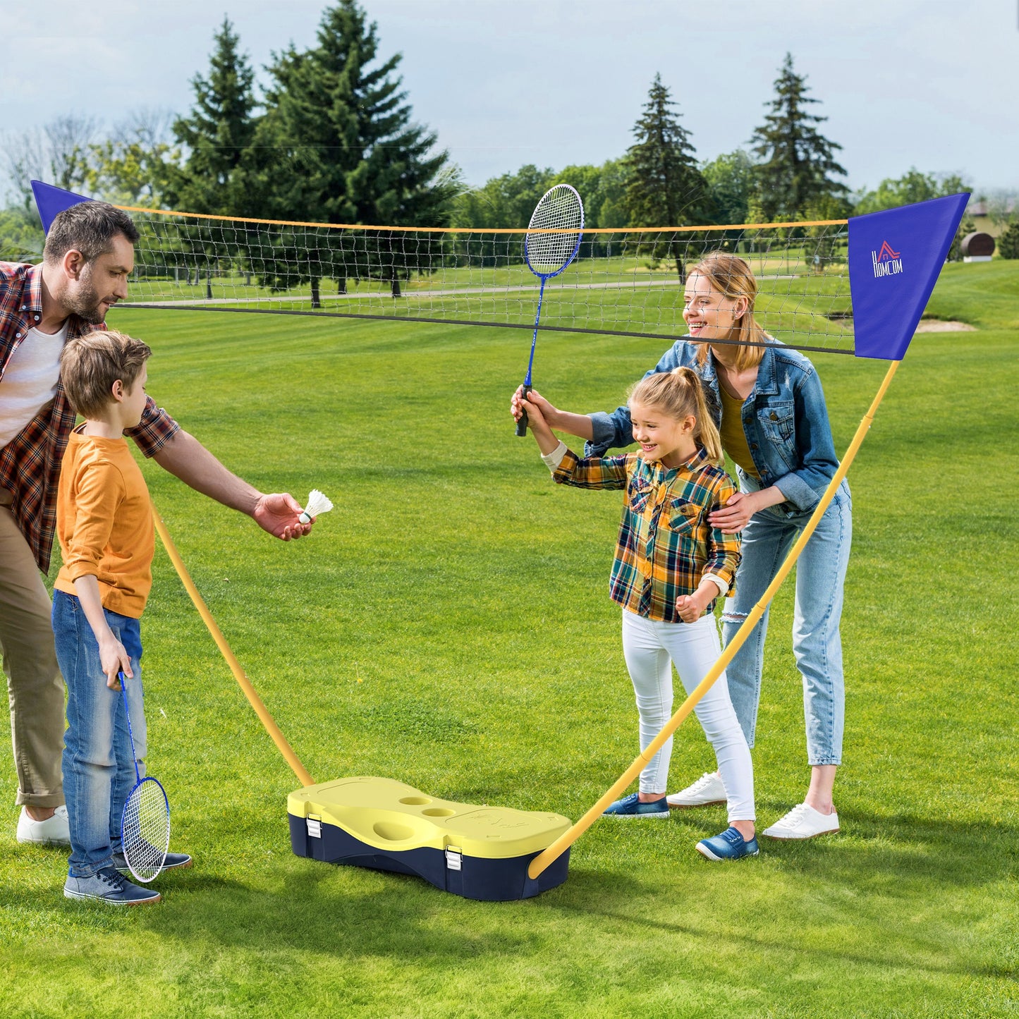 2.8m Portable Folding Badminton Net Set with 4 Badminton Rackets