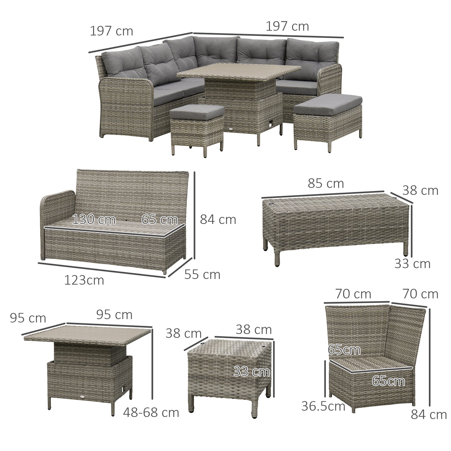 6 Pieces Outdoor PE Rattan Garden Furniture
