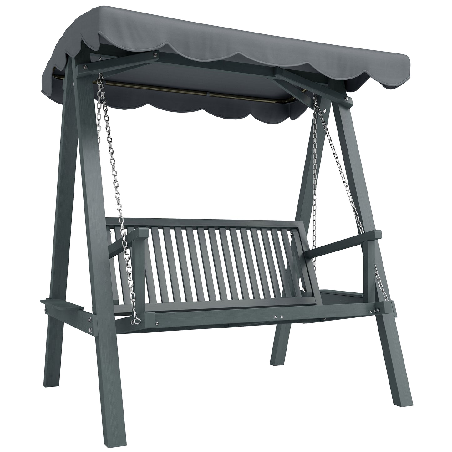 2 Seater Garden Swing Seat with Canopy, Wooden Swing Chair