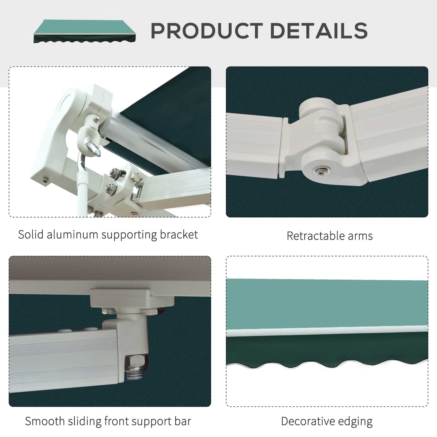 3 x 2.5m Manual Retractable Awning for Patio 45-75° Sun Canopy (1)