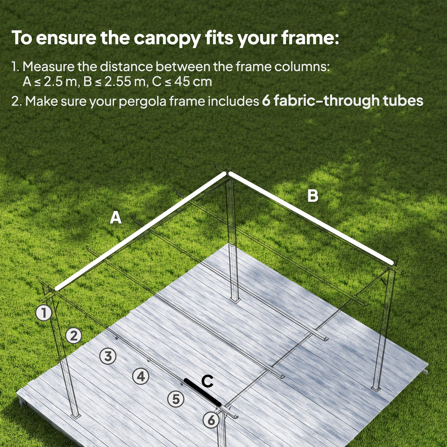 Retractable Pergola Cover, 2.55 x 2.5 m Replacement Canopy Fabric