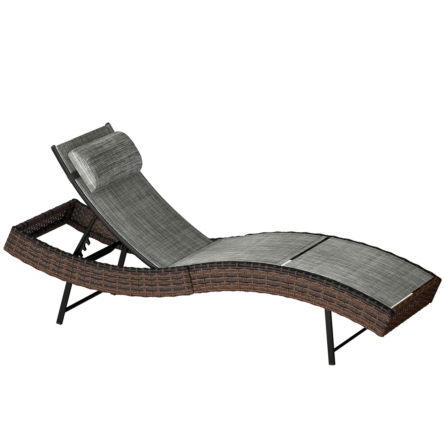 Rattan Sun Lounger, Garden Recliner with 5 Position Adjustable Back