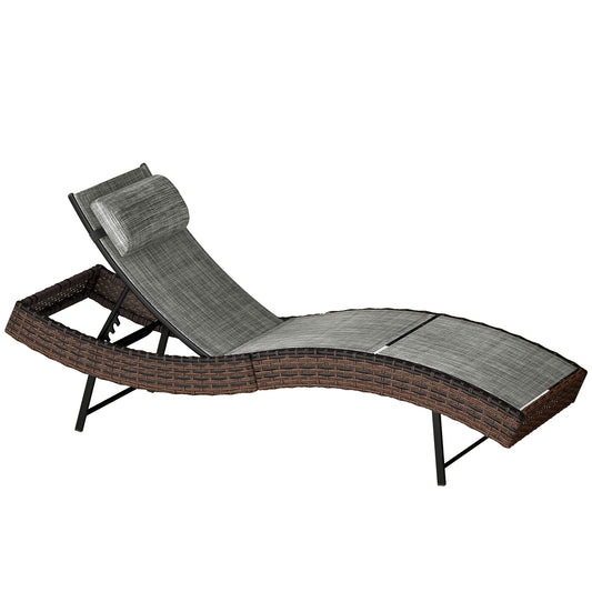 Rattan Sun Lounger, Garden Recliner with 5 Position Adjustable Back