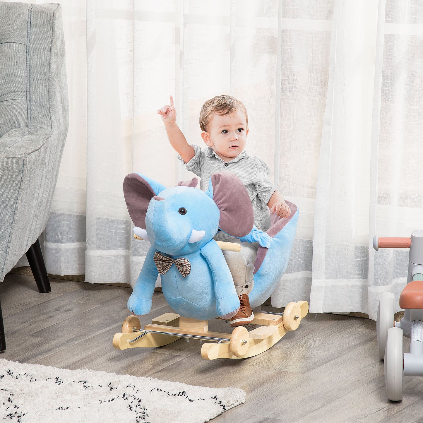 2 In 1 Plush Baby Ride on Rocking Horse Elephant Rocker (1)