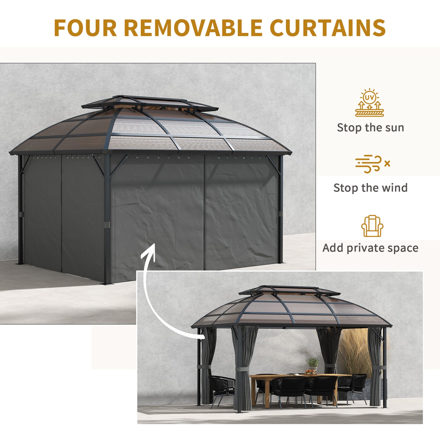 4 x 3m Aluminium Frame Hard Gazebo, with Accessories