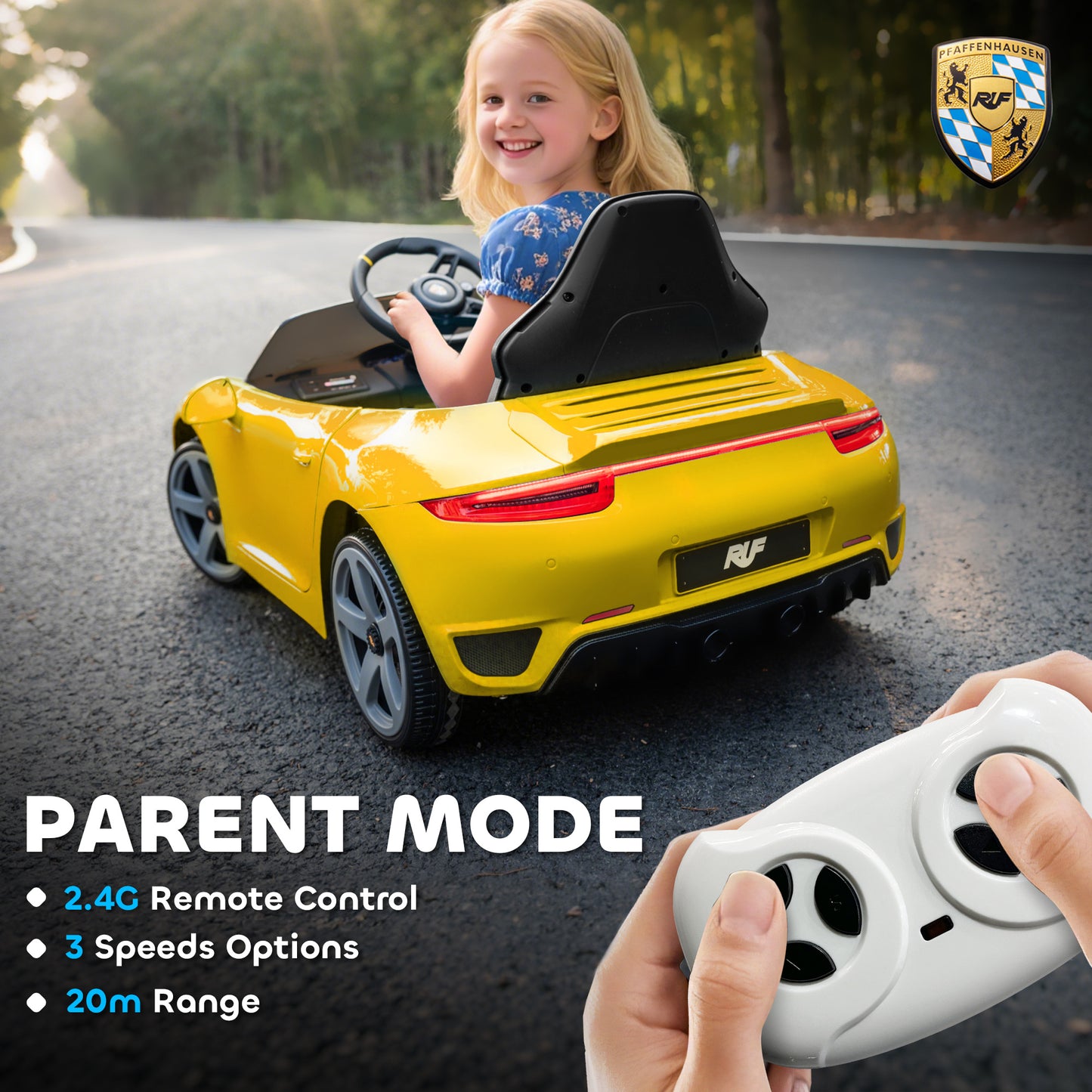 Kids Electric Car, 12V Licensed RUF GT Ride on Car with Suspension (1)
