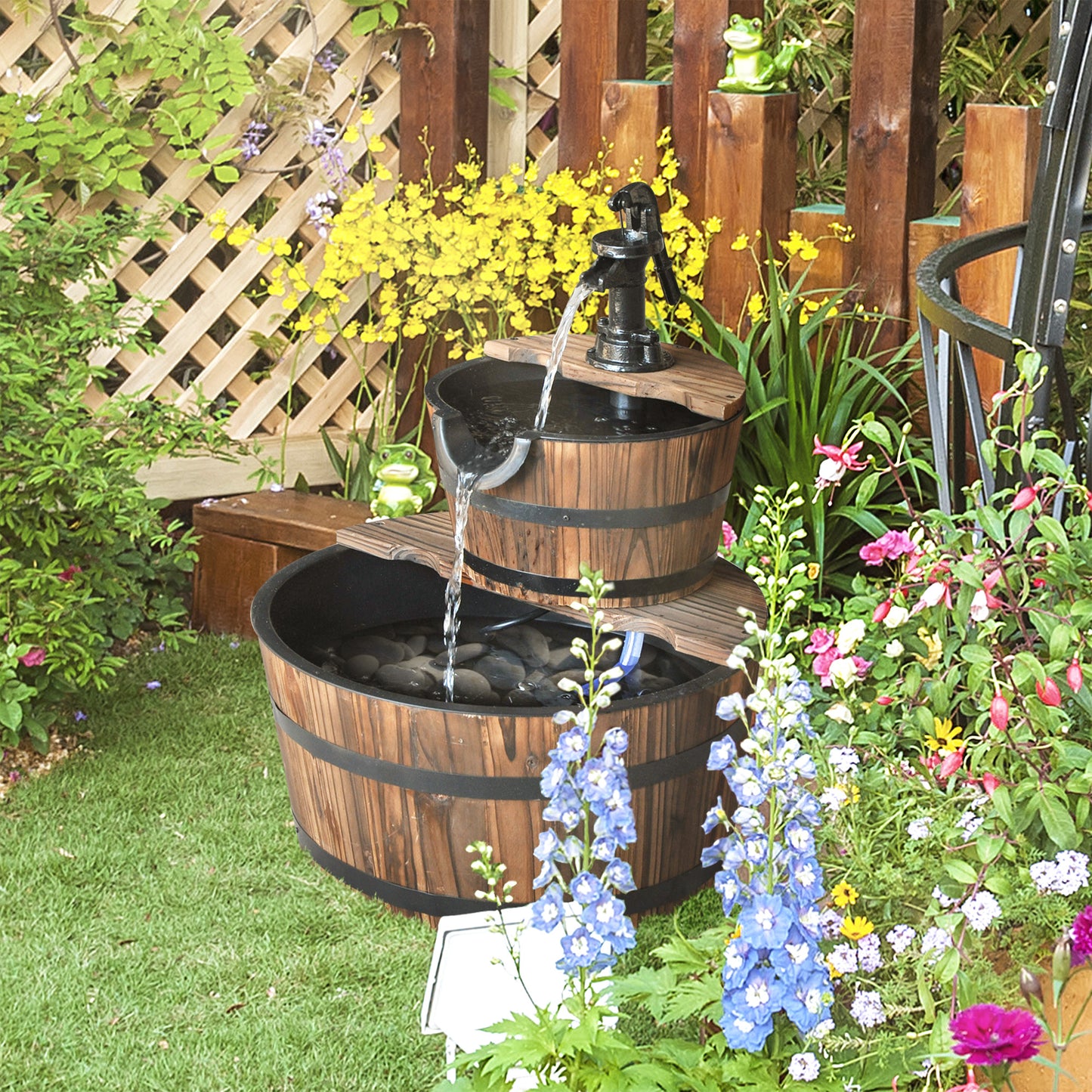 Wooden Water Pump Fountain, 2 Tier