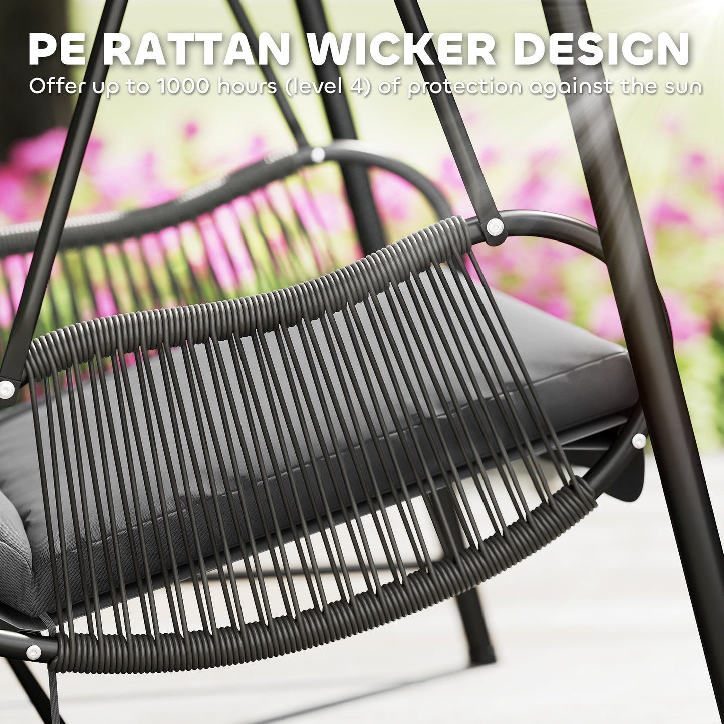 Rattan Swing Chair, Outdoor Garden Hanging Swing Seat with Stand