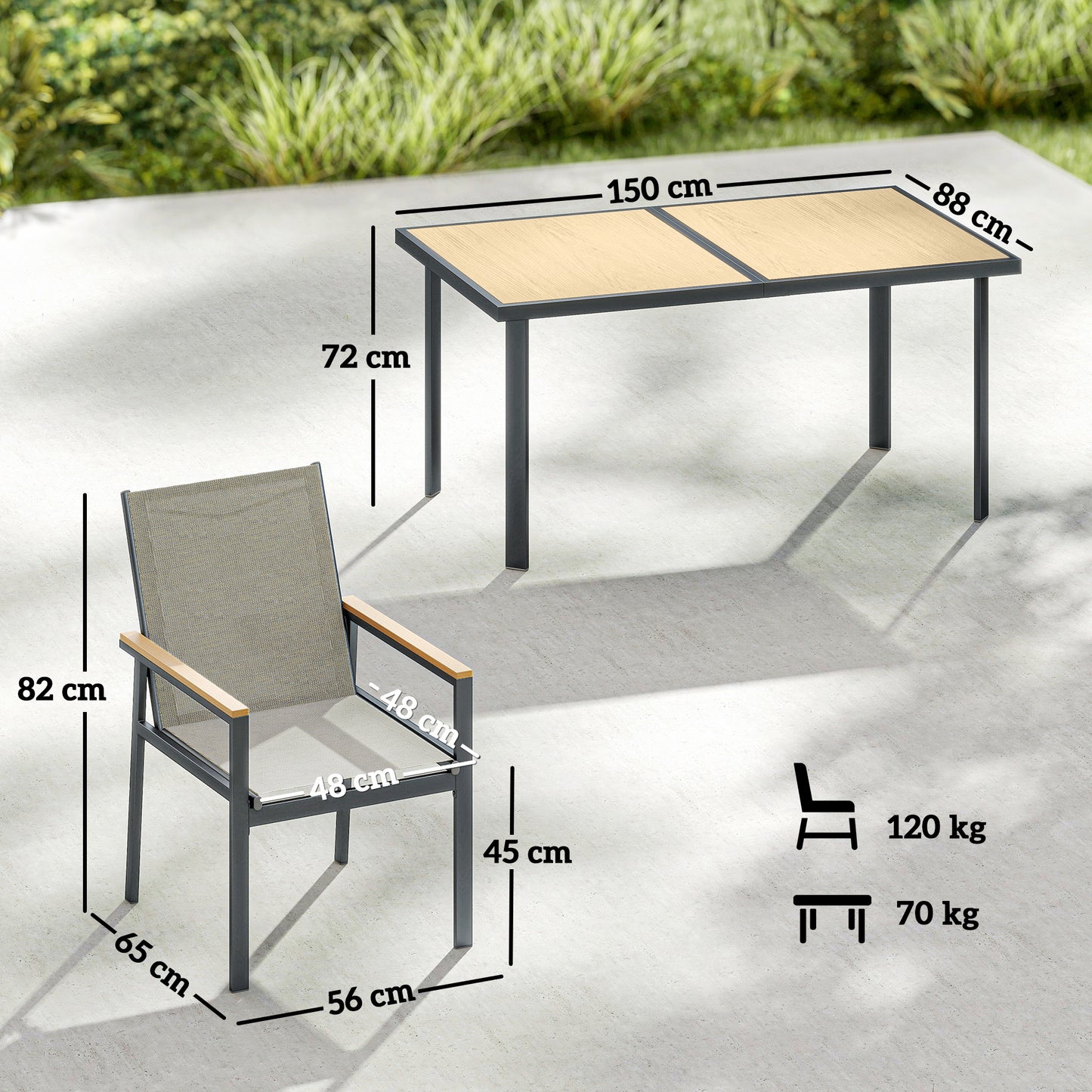 Seven-Piece Metal Garden Dining Set, with Glass-Top Table