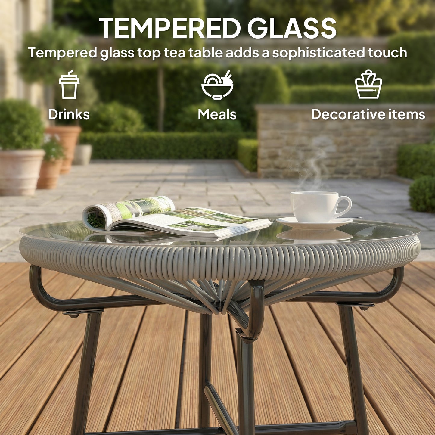 Rattan Side Table, Round Outdoor Coffee Table (1)