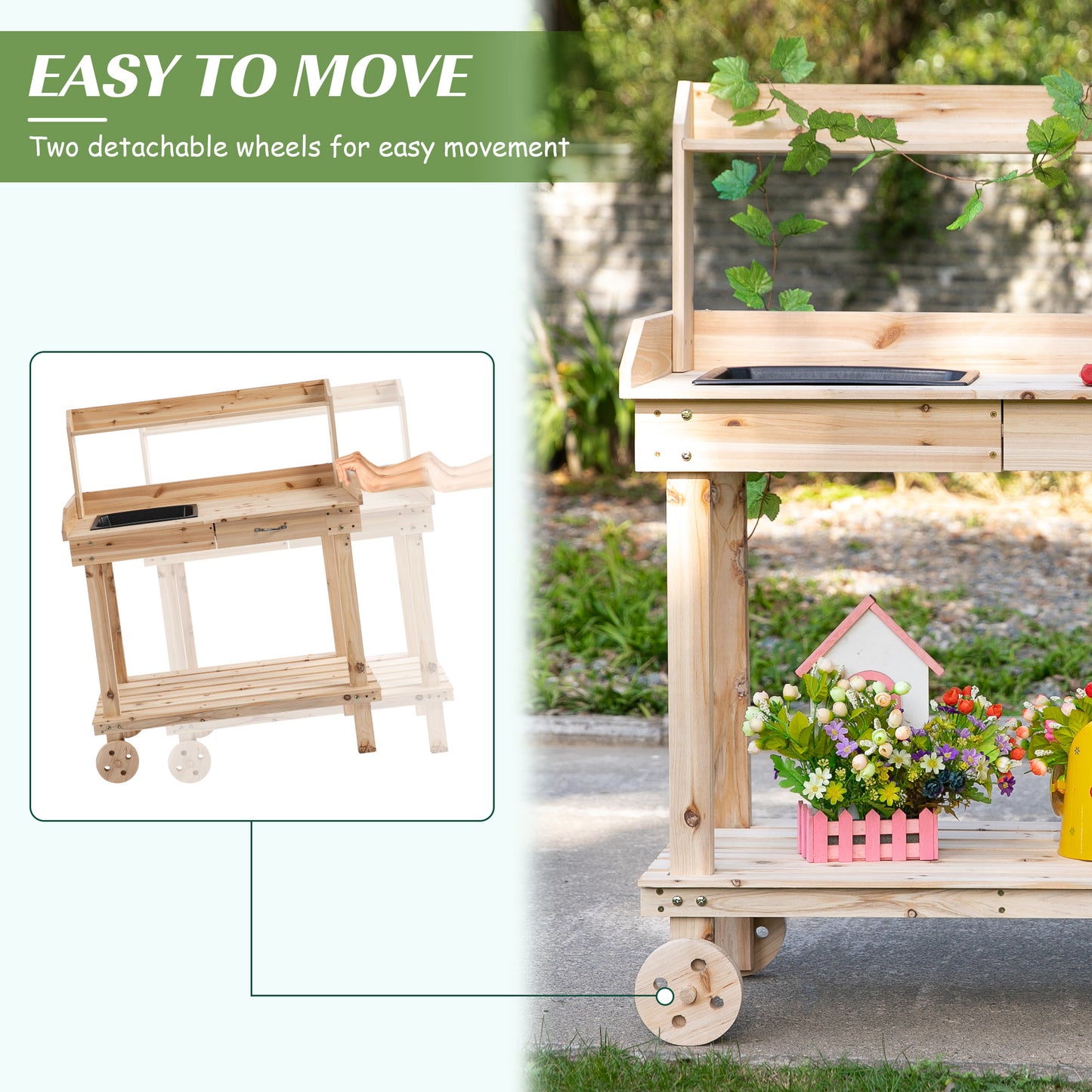 Garden Potting Bench Table, Wooden Work Station