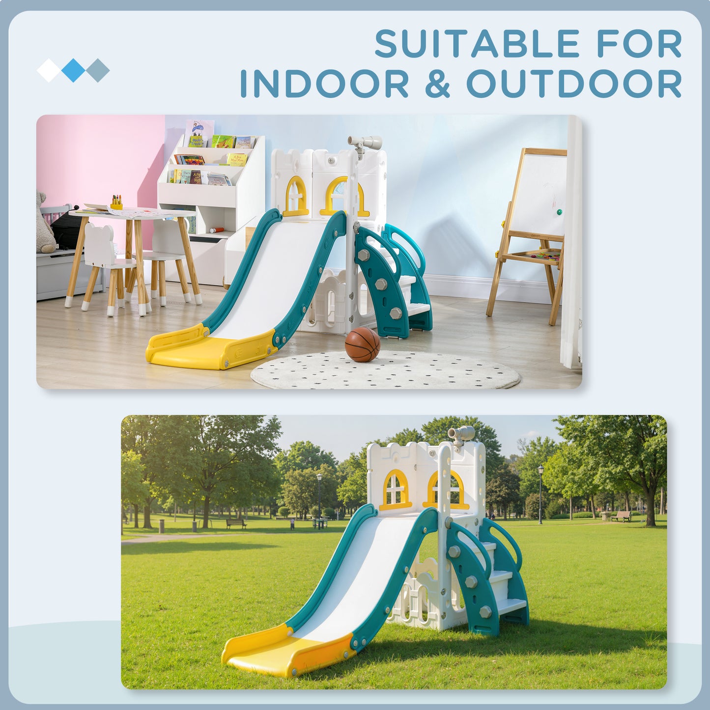 5 in 1 Toddler Slide with Basketball Hoop, Climber, Telescope