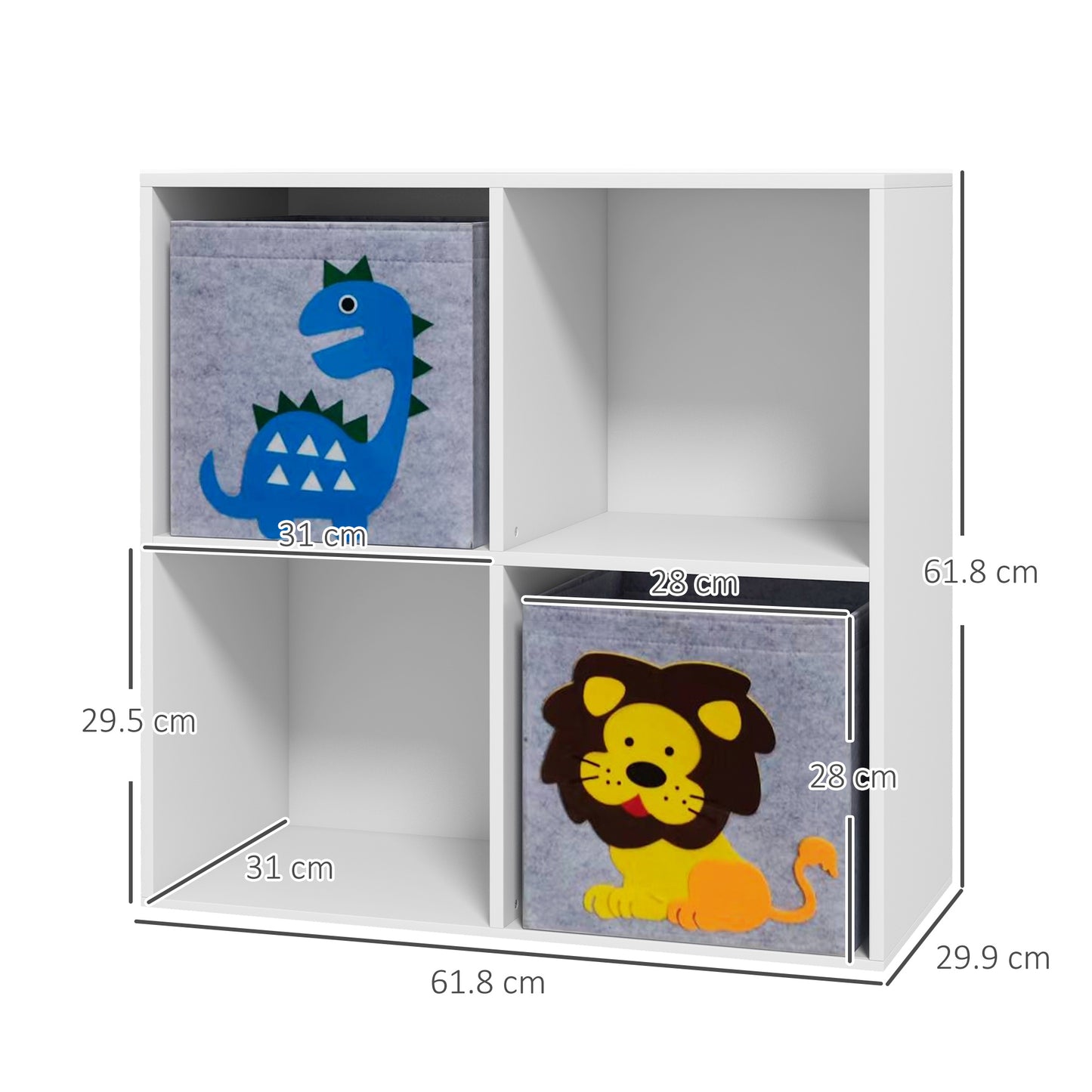 Kids Toy Box with Two Non-Woven Fabric Drawers, 61.8 x 29.9 x 61.8cm