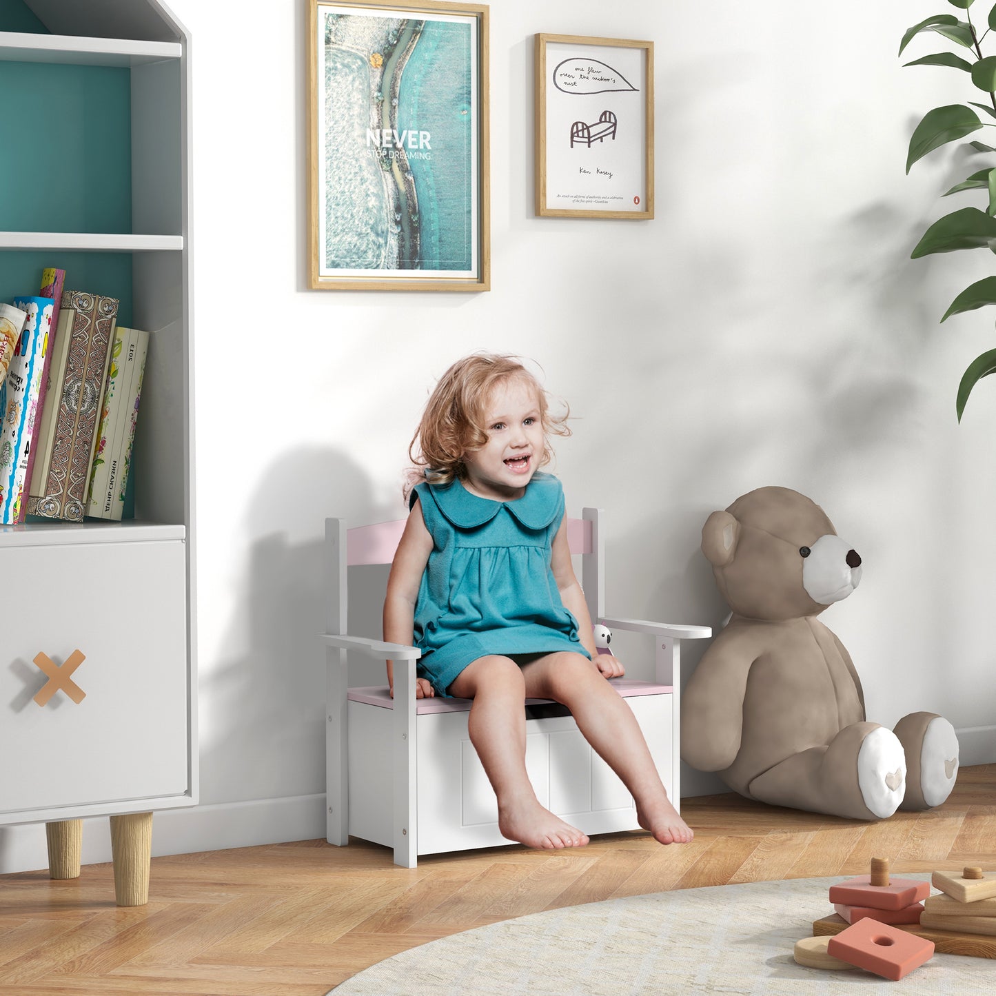 2-in-1 Toy Box for Kids with Lid for Bedroom, Nursery, Playroom