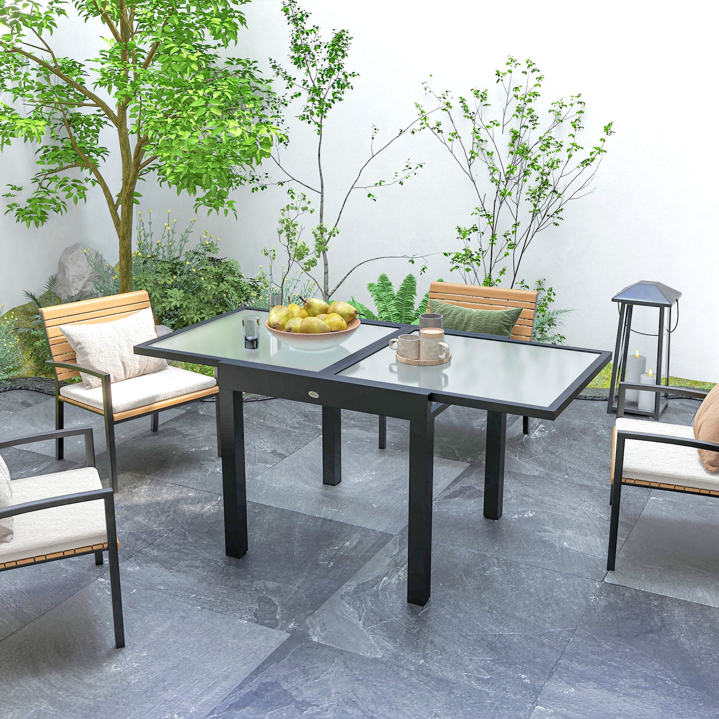 Extending Garden Table, Outdoor Dining Table with Aluminium Frame (1)