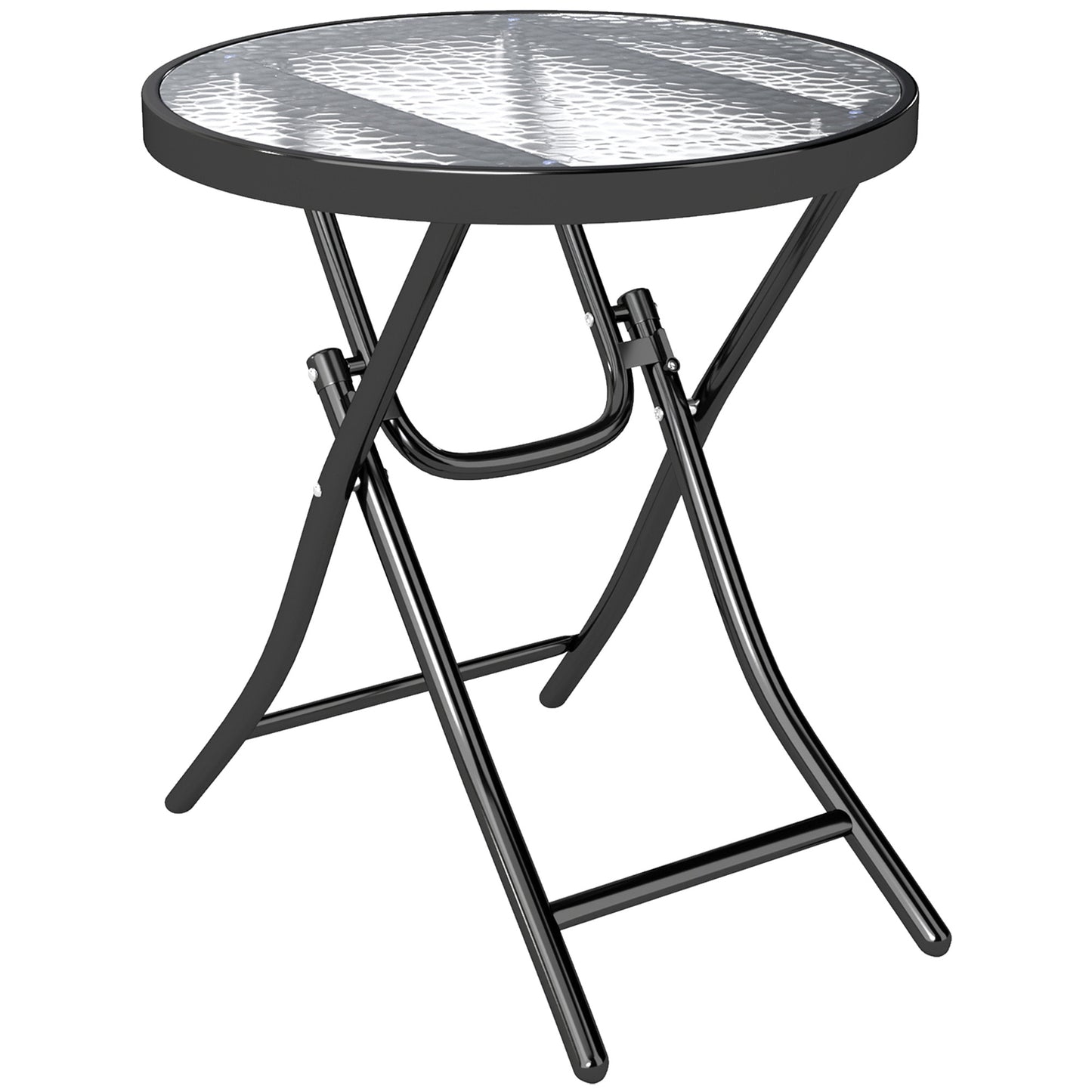 Foldable Garden Table, Round Folding Table with Glass Tabletop