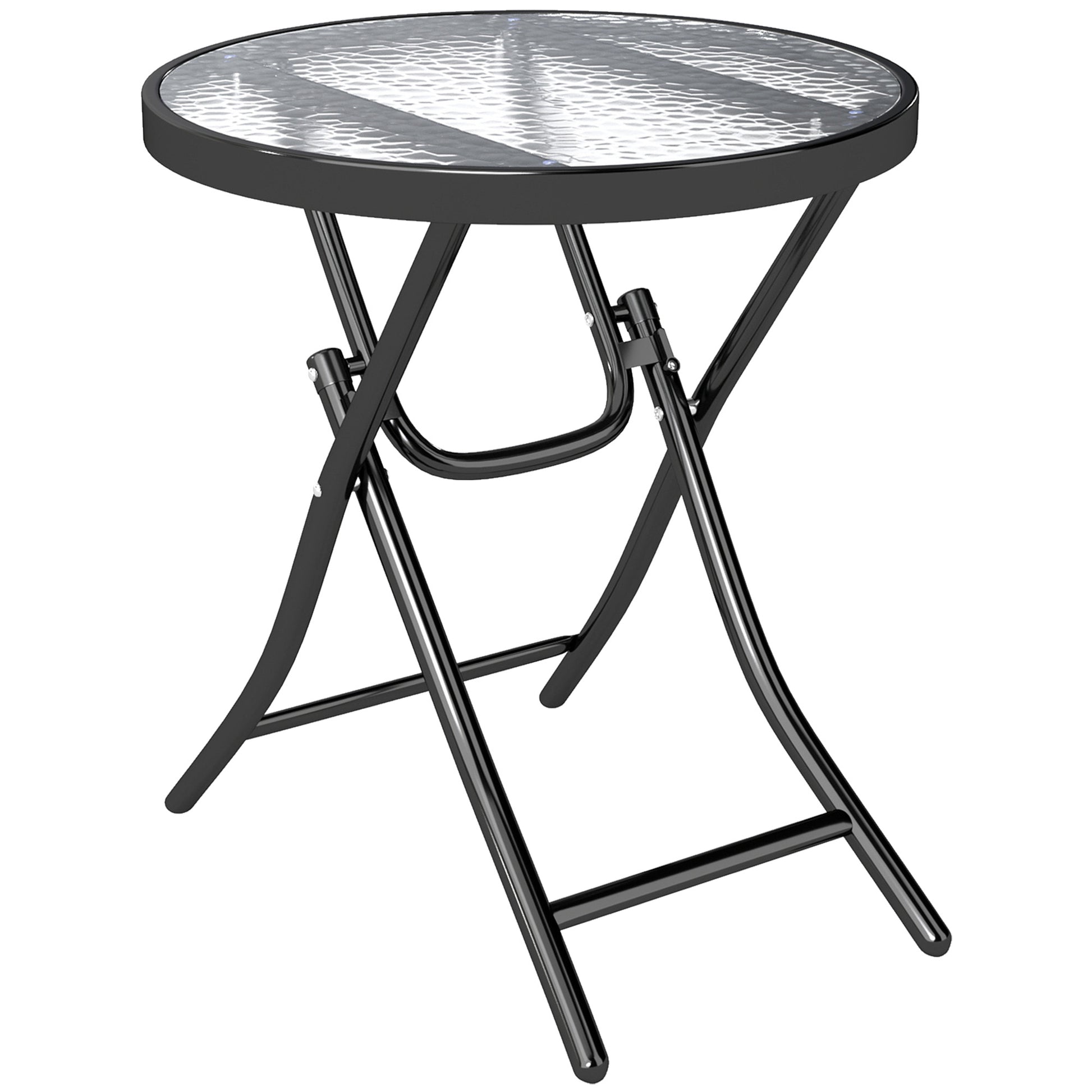 Foldable Garden Table, Round Folding Table with Glass Tabletop