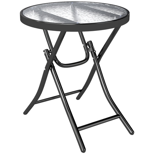 Foldable Garden Table, Round Folding Table with Glass Tabletop