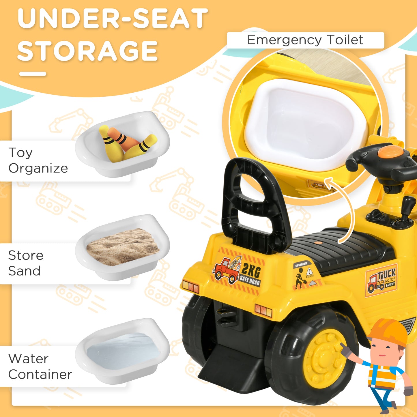 Ride On Tractor, 3 in 1 Ride On Excavator Toy