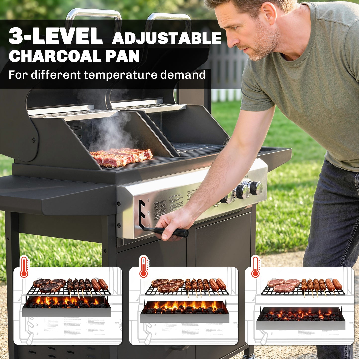 2+1 Burner Hybrid Dual Fuel BBQ Gas Grill