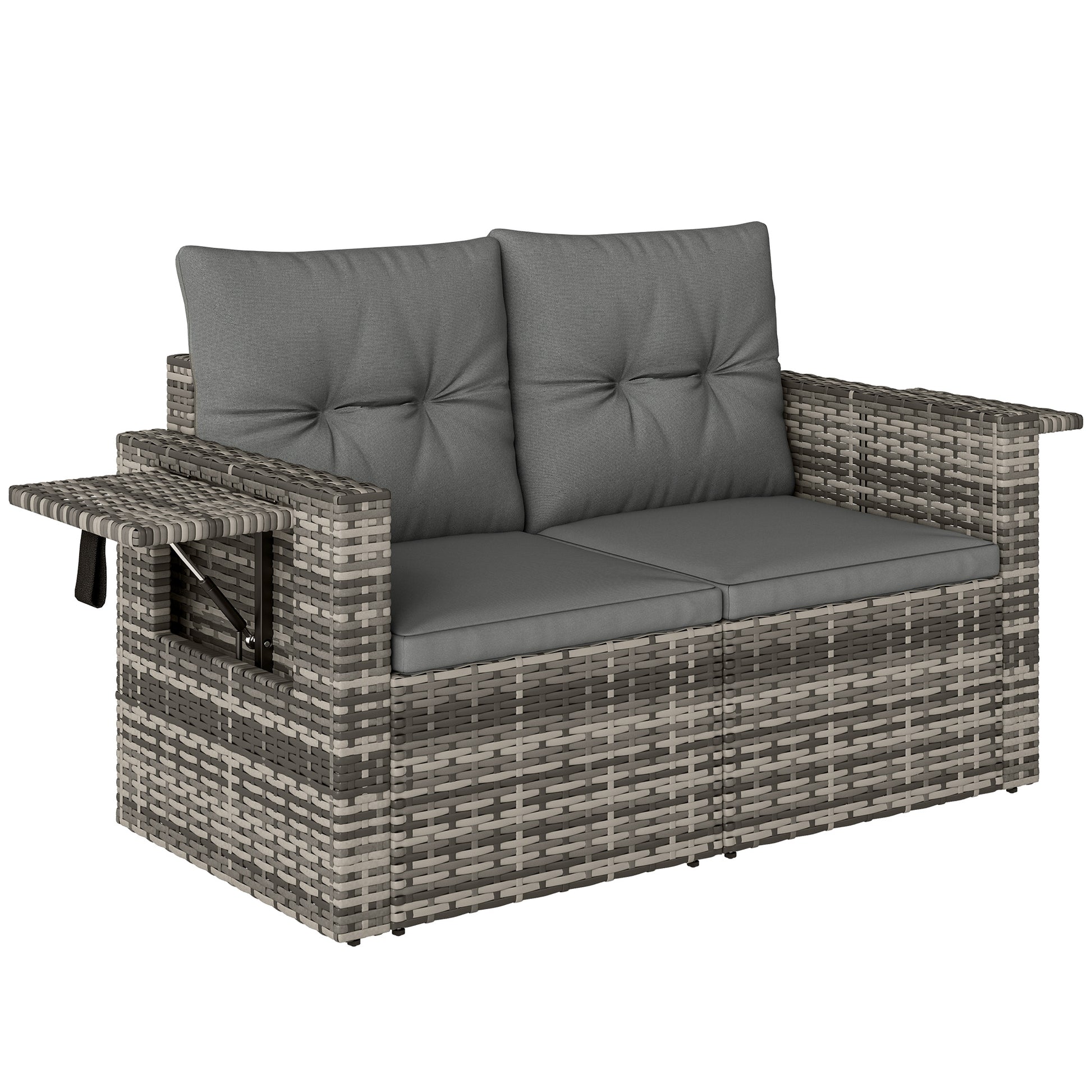 2 Seater Rattan Garden Sofa Outdoor Loveseat with Hidden Side Trays