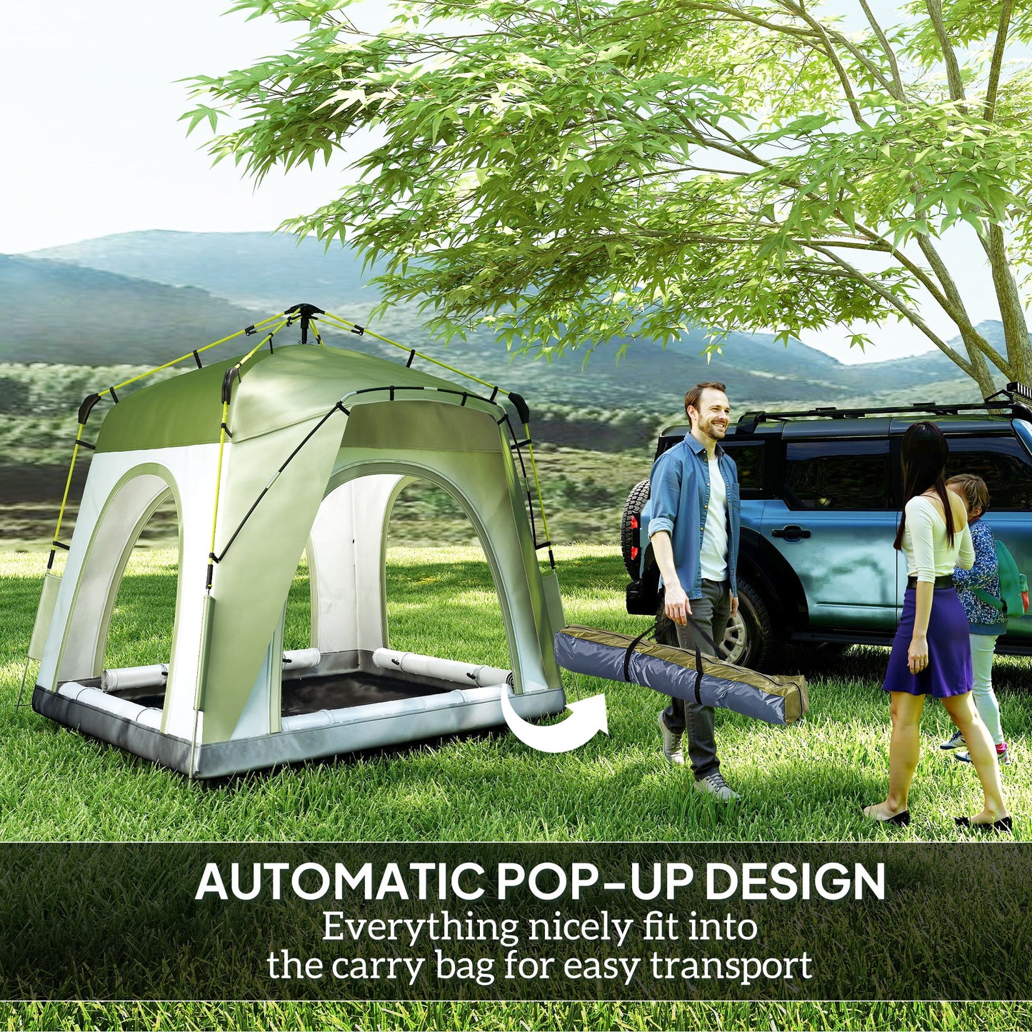 Instant Pop Up Camping Tent, 3 Man Dome Tent with 4 Doors