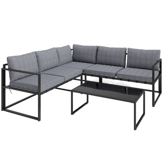 Three-Piece L Shaped Garden Furniture Set with Cushions