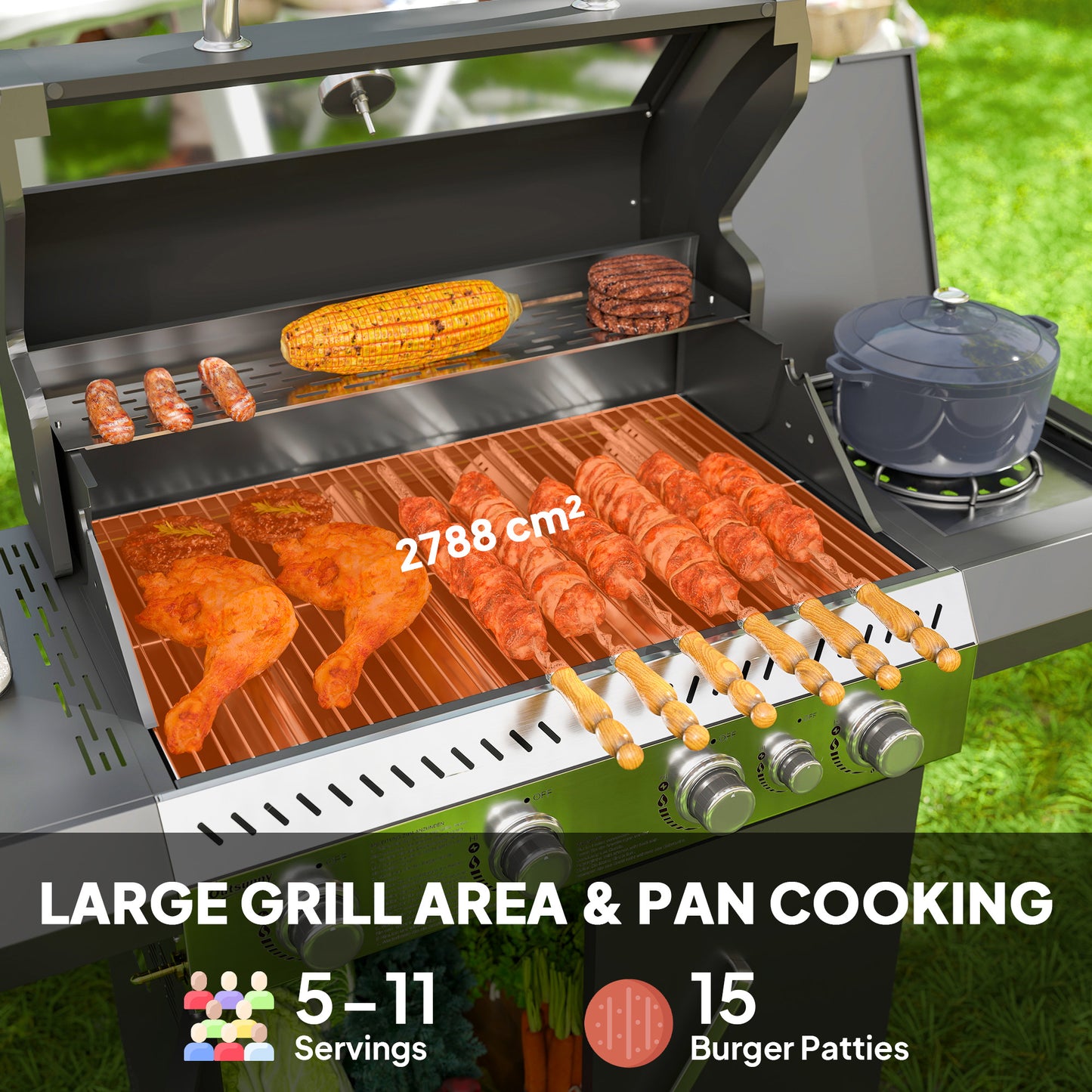 4+1 Burner Gas BBQ Grill with Clear View Lid