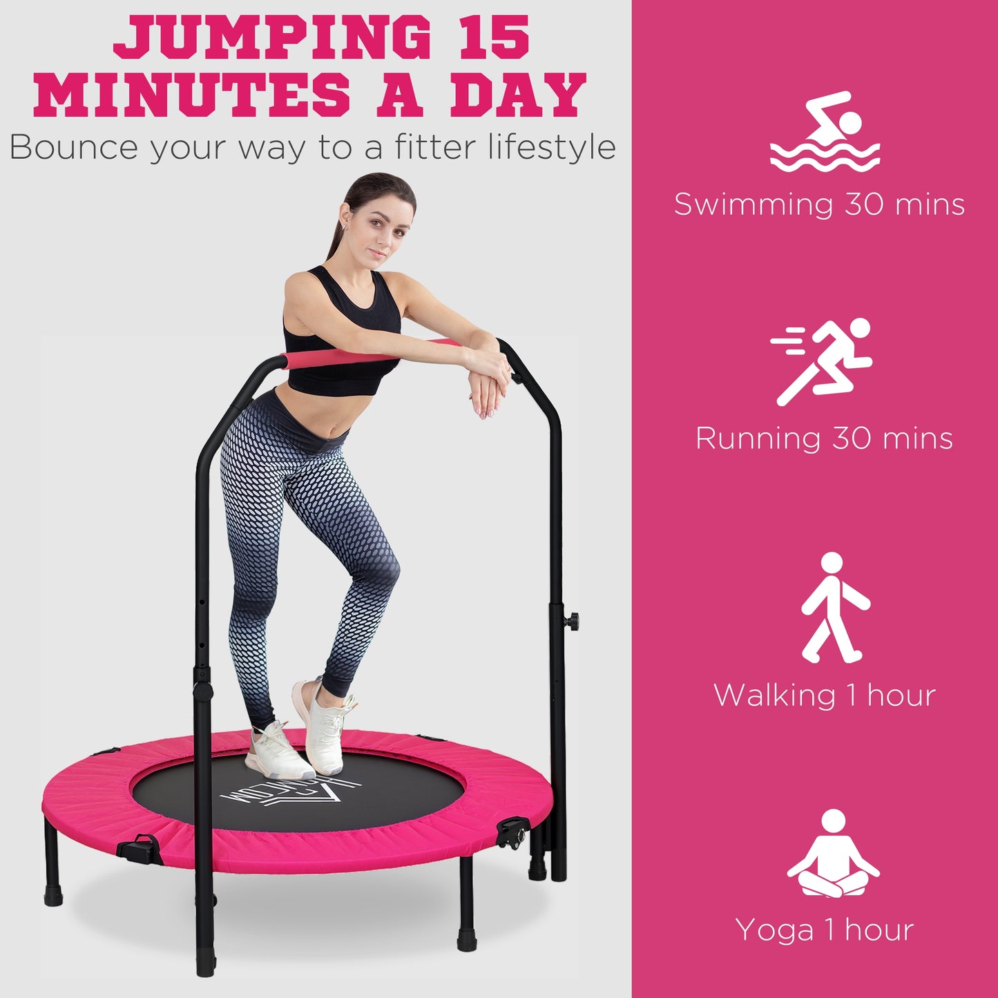 40" Foldable Mini Fitness Trampoline, with Adjustable Foam Handle