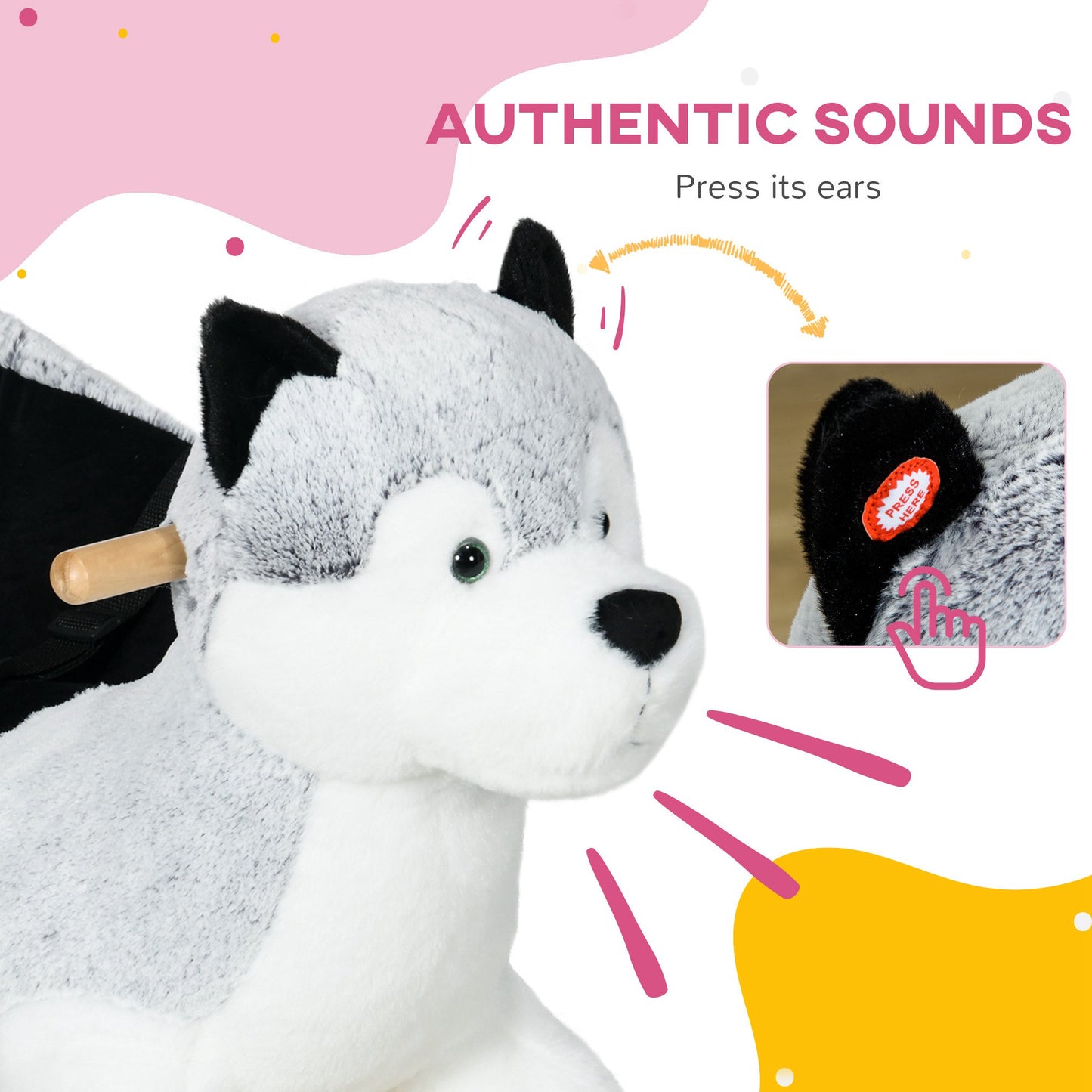 Baby Rocking Horse, Husky-Designed Plush Rocking Animal, with Sounds