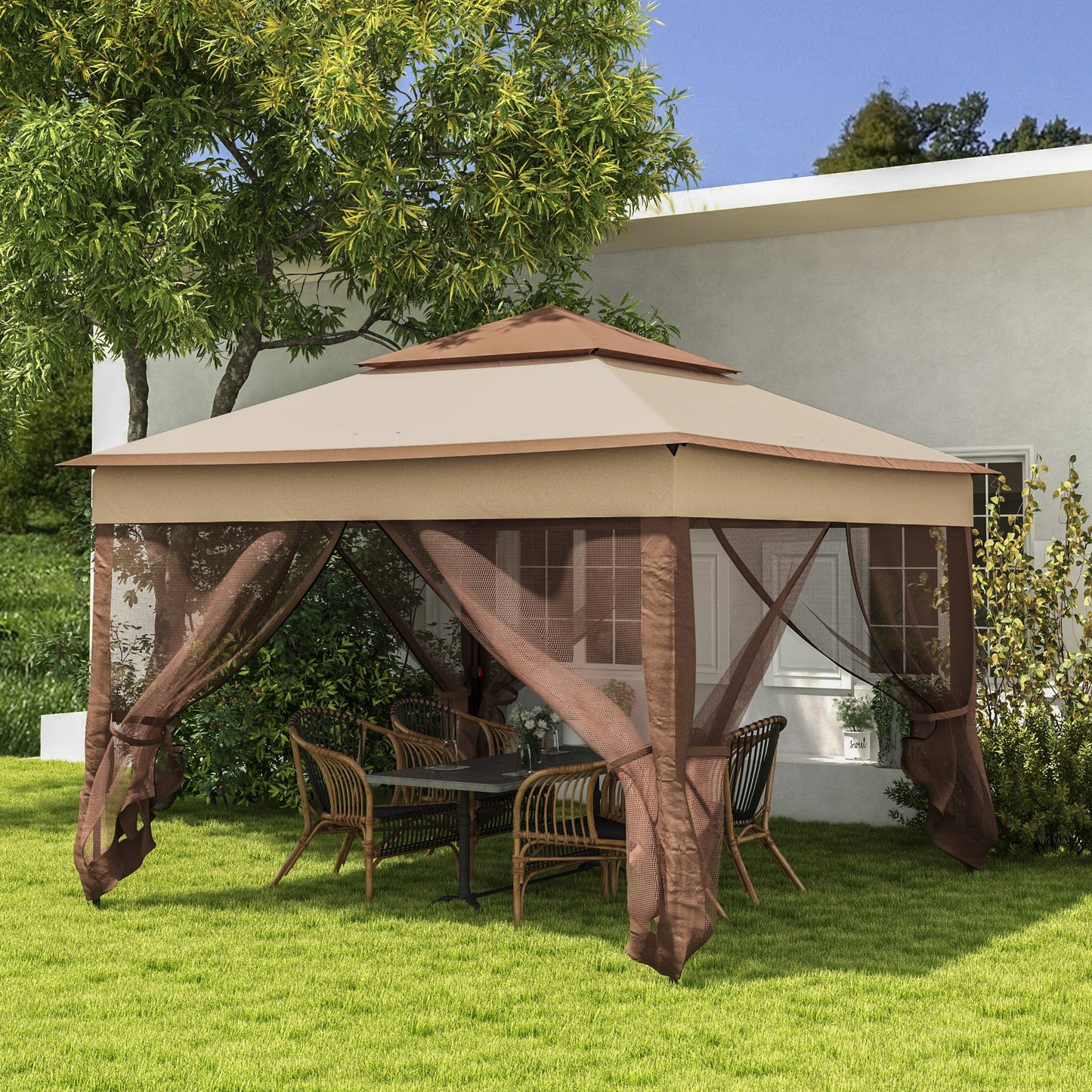 3 x 3(m) Pop Up Gazebo, Double-roof Garden Tent with Netting
