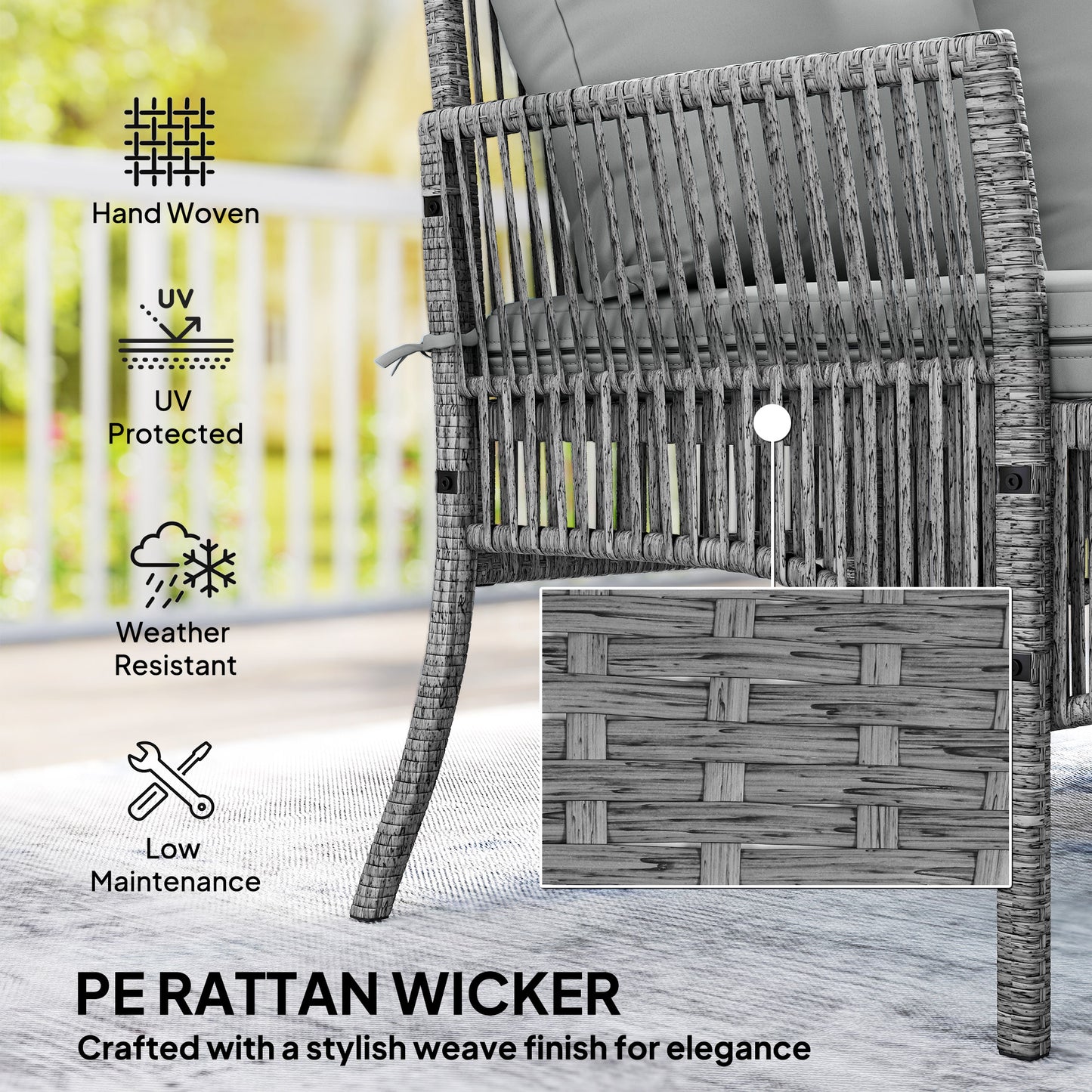 3 Piece Rattan Garden Furniture Corner Sofa Set with Chaise Lounge